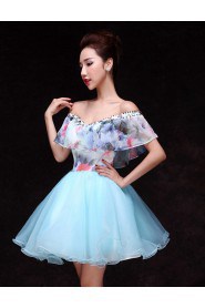 A-line Off-the-shoulder Short / Mini Prom / Evening Dress with Flower(s)