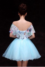 A-line Off-the-shoulder Short / Mini Prom / Evening Dress with Flower(s)