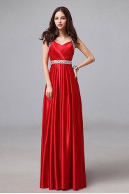 A-line Straps Floor-length Prom / Evening Dress with Crystal