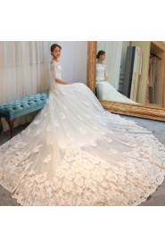 A-line Off-the-shoulder Half Sleeve Wedding Dress