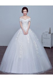 Ball Gown Off-the-shoulder Short Sleeve Wedding Dress with Crystal