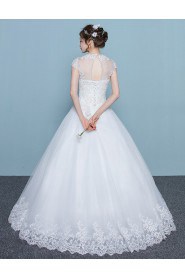 Ball Gown Jewel Cap Sleeve Wedding Dress with Flower(s)