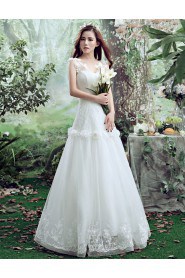 A-line V-neck Sleeveless Wedding Dress with Flower(s)