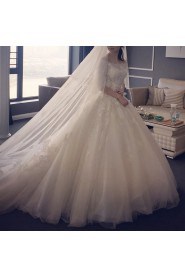 Ball Gown Off-the-shoulder Half Sleeve Wedding Dress with Flower(s)