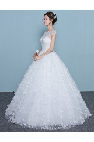 Ball Gown Scoop Cap Sleeve Wedding Dress with Flower(s)