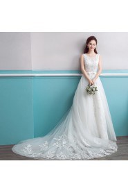 A-line Scoop Sleeveless Wedding Dress with Flower(s)