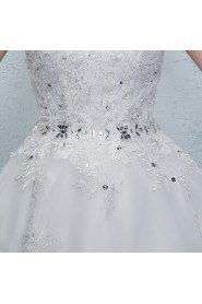 Ball Gown V-neck Short Sleeve Wedding Dress with Flower(s)