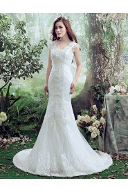 Trumpet / Mermaid V-neck Cap Sleeve Wedding Dress with Crystal