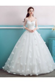 Ball Gown V-neck 3/4 Length Sleeve Wedding Dress with Flower(s)
