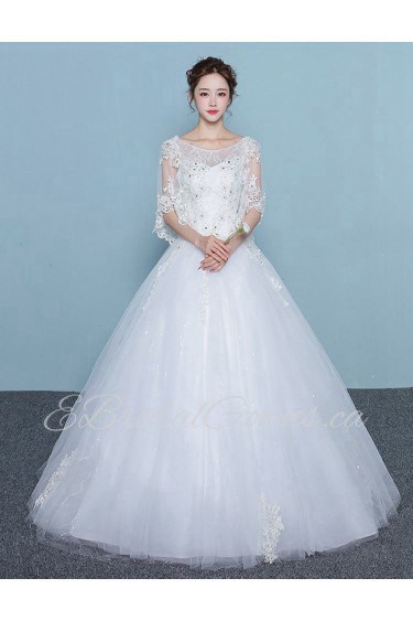 Ball Gown Scoop Half Sleeve Wedding Dress with Crystal
