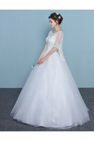 Ball Gown Scoop Half Sleeve Wedding Dress with Crystal
