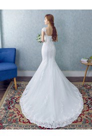 Trumpet / Mermaid Scoop Cap Sleeve Wedding Dress with Flower(s)