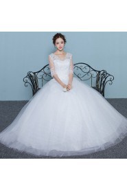 Ball Gown V-neck Half Sleeve Wedding Dress with Flower(s)