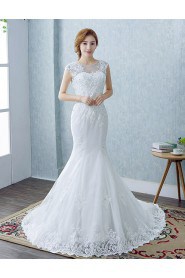 Trumpet / Mermaid Jewel Cap Sleeve Wedding Dress with Flower(s)
