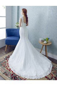 Trumpet / Mermaid Jewel Cap Sleeve Wedding Dress with Flower(s)
