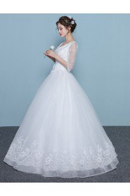 Ball Gown V-neck 3/4 Length Sleeve Wedding Dress with Sequins