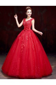 Ball Gown V-neck Sleeveless Wedding Dress with Crystal
