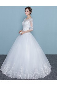 Ball Gown Scoop Half Sleeve Wedding Dress with Sequins