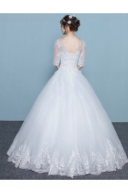 Ball Gown Scoop Half Sleeve Wedding Dress with Sequins