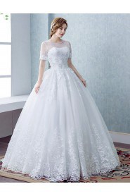 Ball Gown Scoop Short Sleeve Wedding Dress with Flower(s)