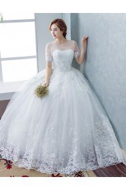Ball Gown Scoop Short Sleeve Wedding Dress with Flower(s)
