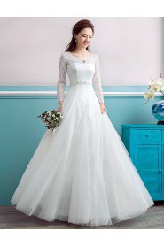 Ball Gown Scoop Long Sleeve Wedding Dress with Flower(s)