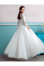 Ball Gown Scoop Long Sleeve Wedding Dress with Flower(s)
