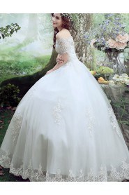 Ball Gown Off-the-shoulder Short Sleeve Wedding Dress with Beading