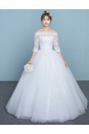 Ball Gown Off-the-shoulder Half Sleeve Wedding Dress with Flower(s)