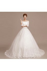 Ball Gown Off-the-shoulder 3/4 Length Sleeve Wedding Dress