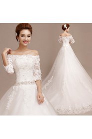 Ball Gown Off-the-shoulder 3/4 Length Sleeve Wedding Dress