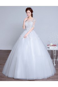 Ball Gown Scoop Half Sleeve Wedding Dress with Flower(s)