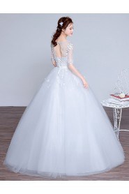 Ball Gown Scoop Half Sleeve Wedding Dress with Flower(s)