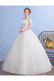 Ball Gown Off-the-shoulder Half Sleeve Wedding Dress with Beading