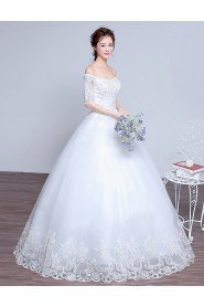 Ball Gown Off-the-shoulder Half Sleeve Wedding Dress with Crystal