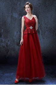 A-line V-neck Ankle-length Prom / Evening Dress