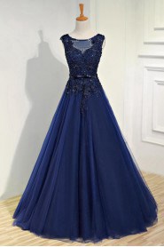 A-line Scoop Tulle,Satin Prom / Evening Dress