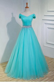 A-line Off-the-shoulder Tulle,Satin Prom / Evening Dress
