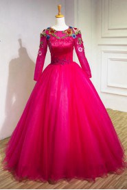 Ball Gown Scoop Tulle,Satin Quinceanera Dress