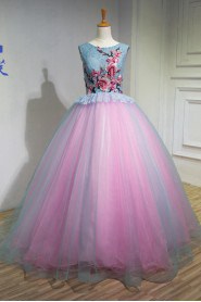 Ball Gown Scoop Tulle,Satin Quinceanera Dress