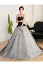 A-line Strapless Tulle,Satin Quinceanera Dress