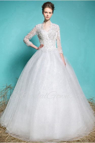 Ball Gown V-neck Tulle Wedding Dress