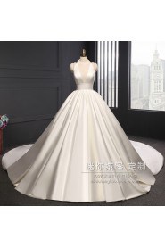 Ball Gown V-neck Satin Wedding Dress
