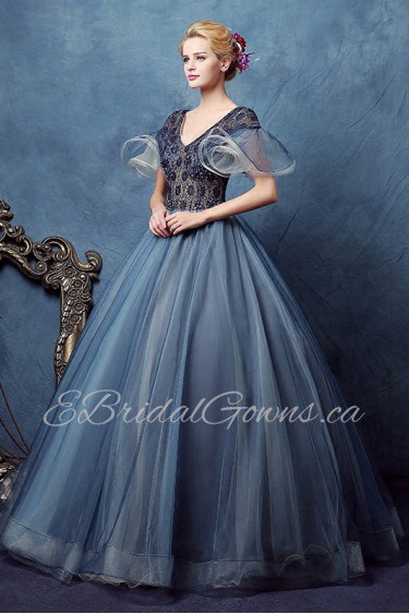 Ball Gown V-neck Tulle,Lace Prom / Evening Dress