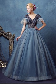 Ball Gown V-neck Tulle,Lace Prom / Evening Dress
