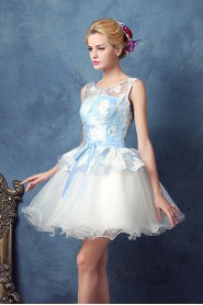 Ball Gown Scoop Tulle,Satin Short / Mini Prom / Evening Dress