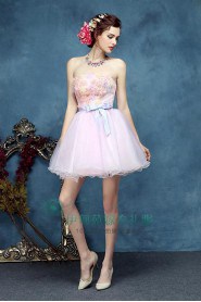 A-line Strapless Organza Short / Mini Prom / Evening Dress