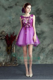 A-line Scoop Tulle Short / Mini Prom / Evening Dress