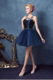 Ball Gown Scoop Satin Short / Mini Prom / Evening Dress