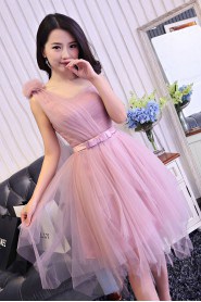 A-line One Shoulder Tulle Knee-length Prom / Evening Dress